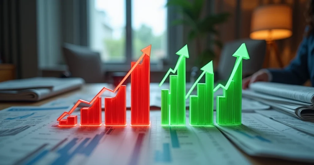 Comparativo visual entre carteira diversificada e carteira não diversificada durante crise financeira. 