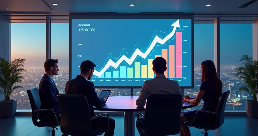 Gráfico moderno mostrando crescimento de investimentos no Brasil em 2025 