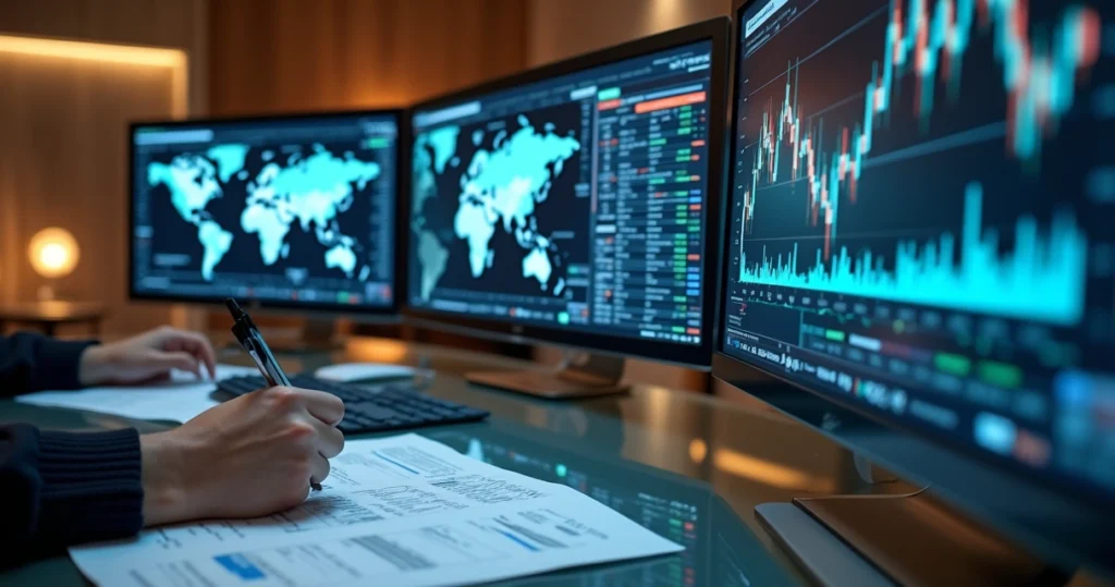 Mapas e gráficos de derivativos financeiros em computadores 