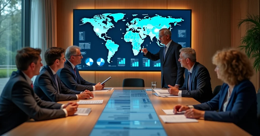 Grupo discutindo projeções e estratégias patrimoniais 